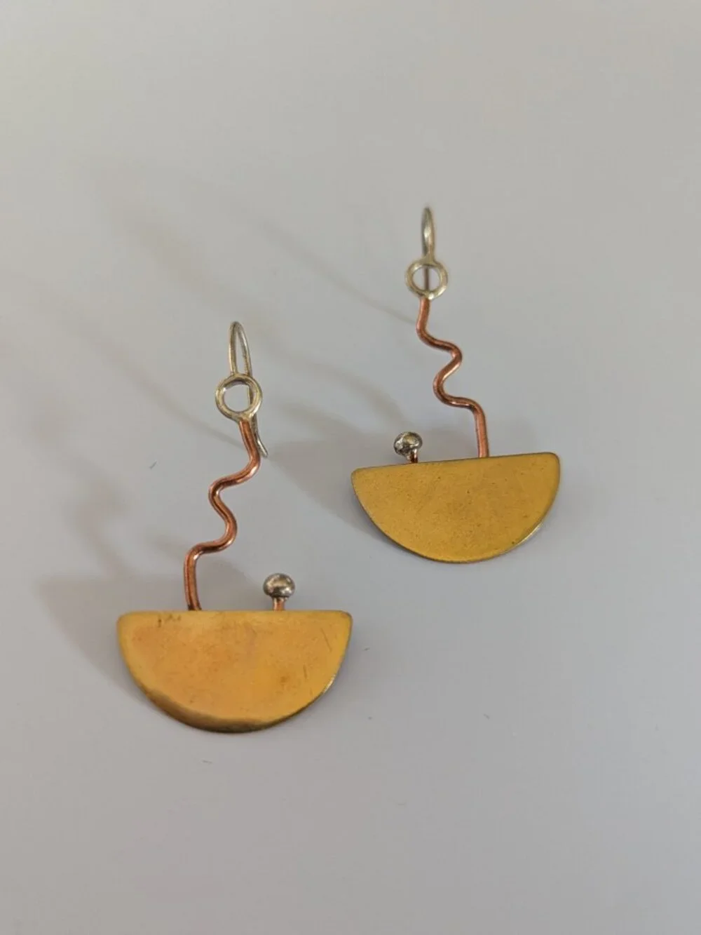Deb Collins Artisan Copper/Brass/Sterling Silver Abstract Dangle Earrings